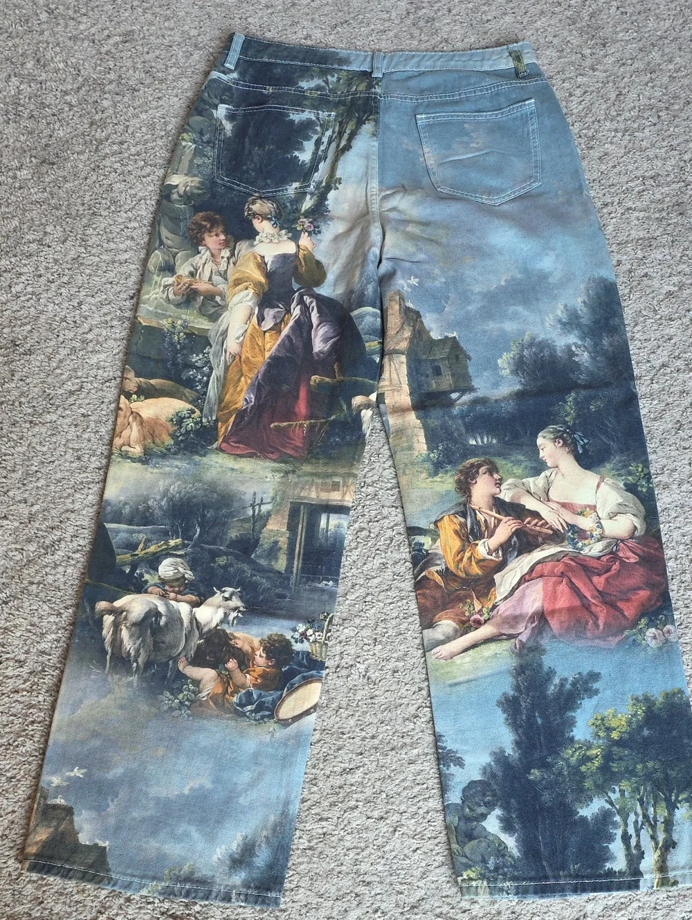 Art Print High-Waist Wide Leg Jeans - Pastel Scenic Tapestry - Picture 3 of 5
